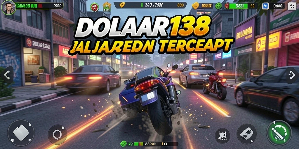 Tampilan gameplay seru dengan mobil balap melaju kencang.
