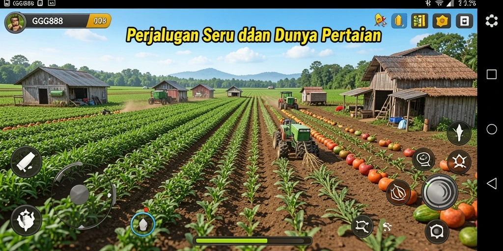 Tampilan gameplay GGG888 yang menampilkan aktivitas bertani yang menyenangkan.