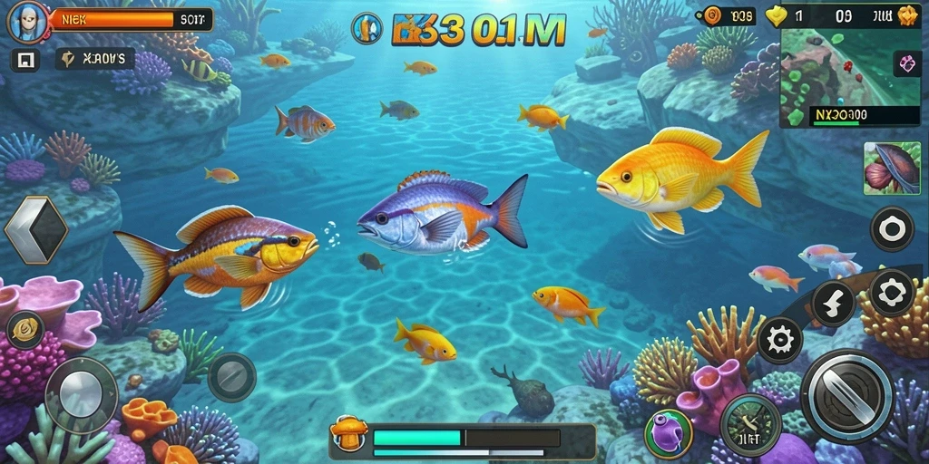 Screenshot NX303 menampilkan aksi menembak ikan yang seru.